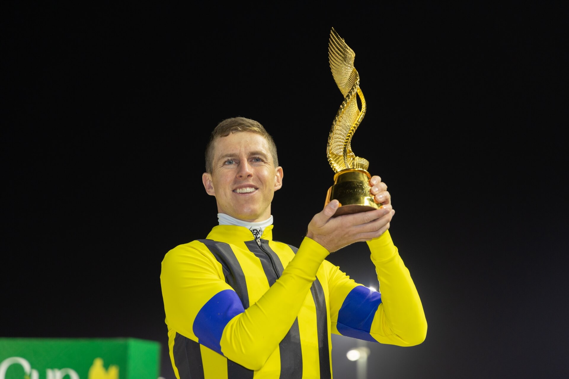 Damian Lane wears the Shadai colours after Silver Sonic's G3 Red Sea Turf win 