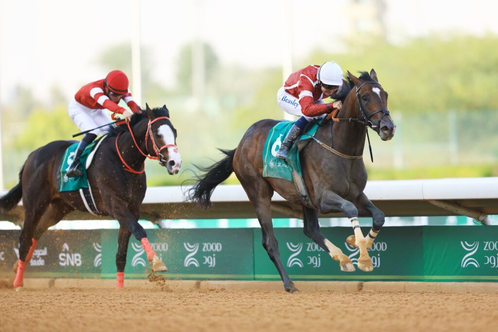 Golden Vekoma winning the Saudi Derby under Connor Beasley