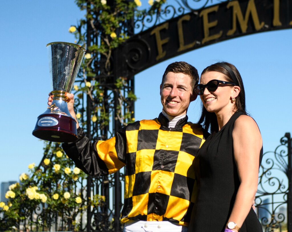 Damian Lane and wife Bonnie Lane at Flemington
