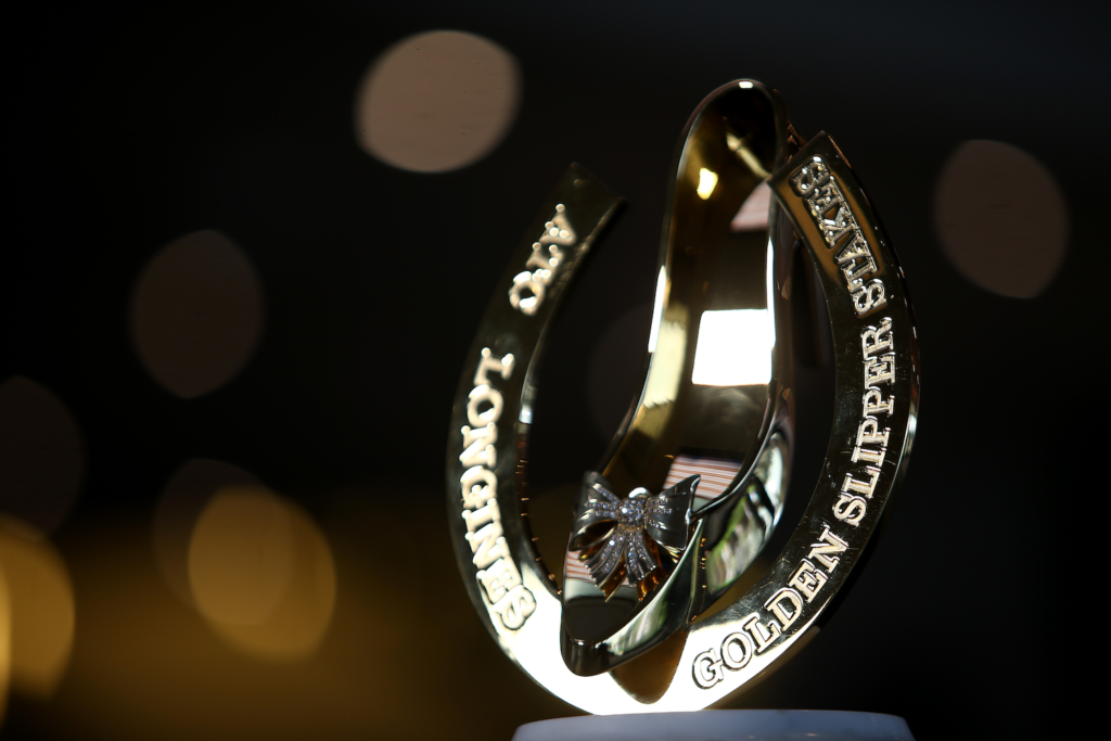 The 2021 Golden Slipper Trophy on display