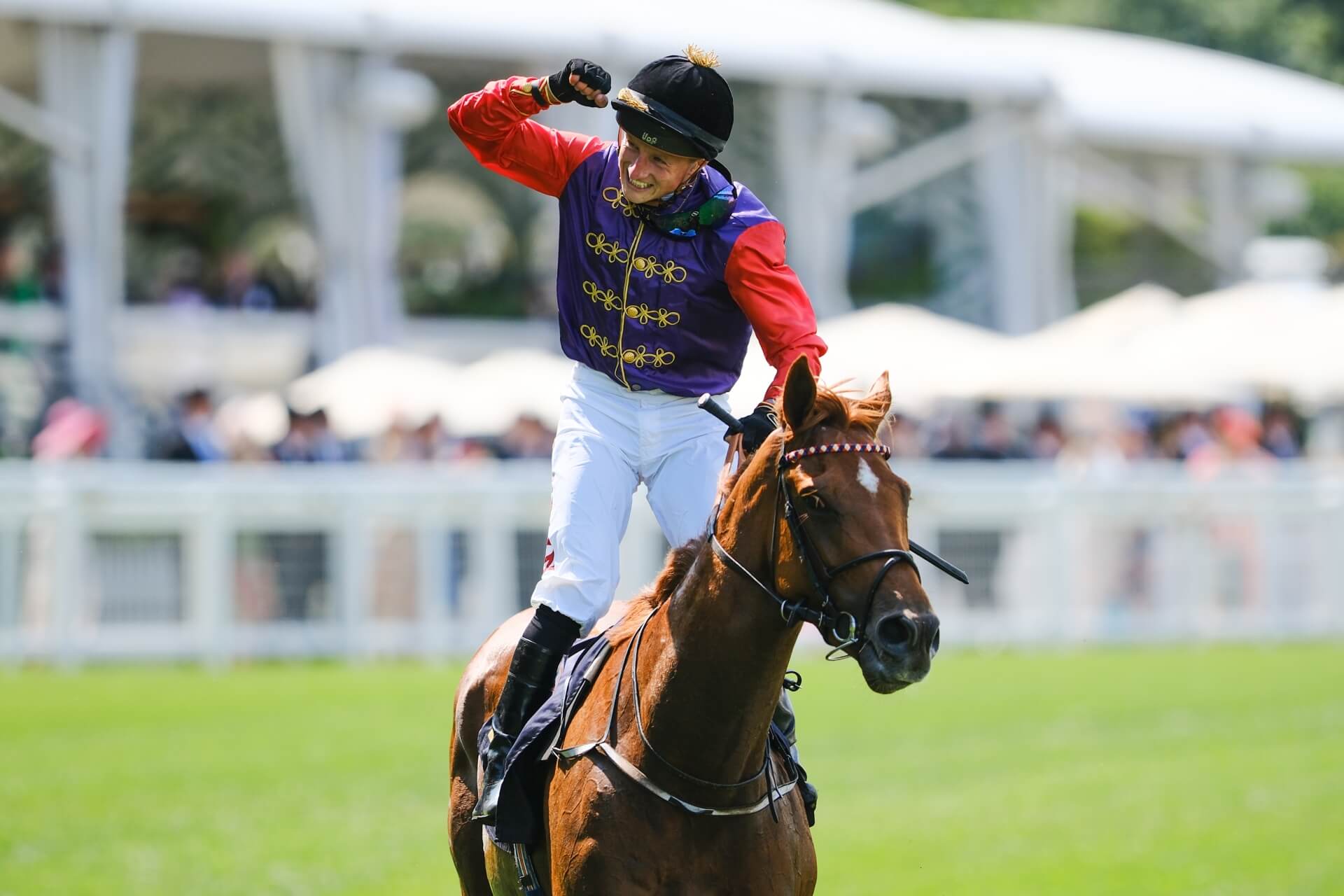 Tom Marquand celebrating Desert Hero's Royal Ascot win