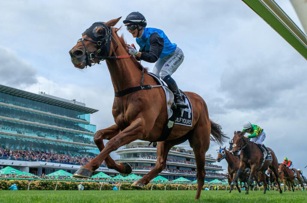 Jamie Melham wins the G1 Melbourne Cup on Half Yours