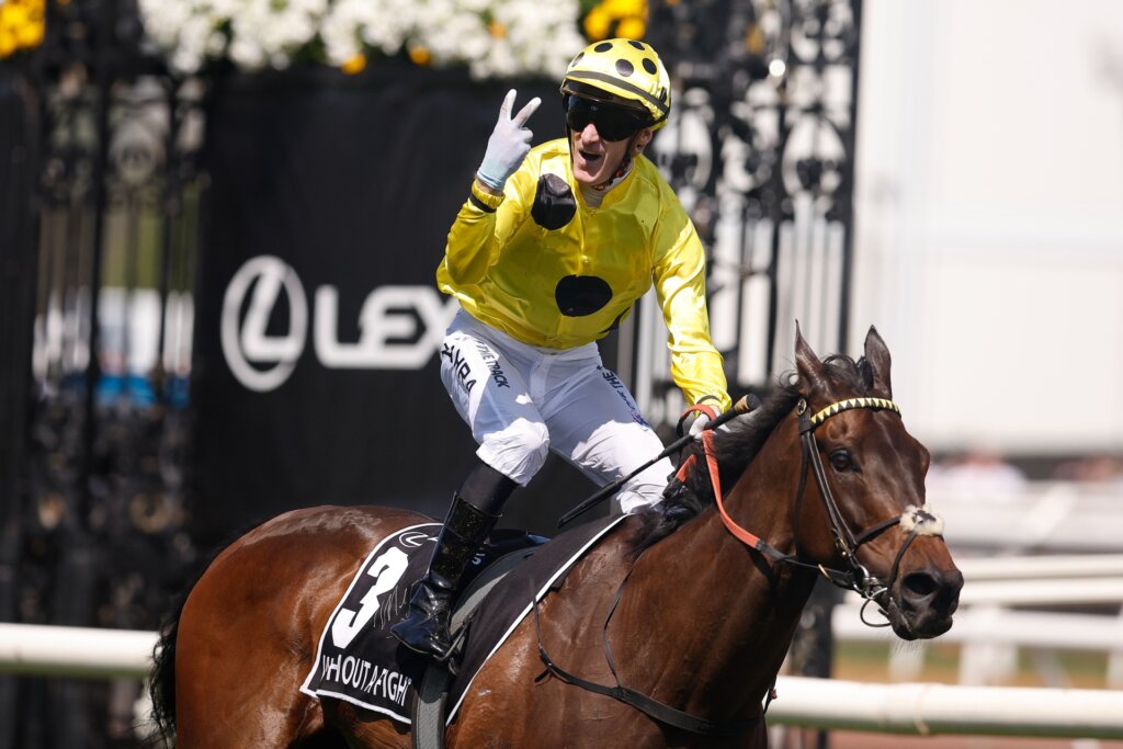 Mark Zahra wins the G1 Melbourne Cup on Without A Fight