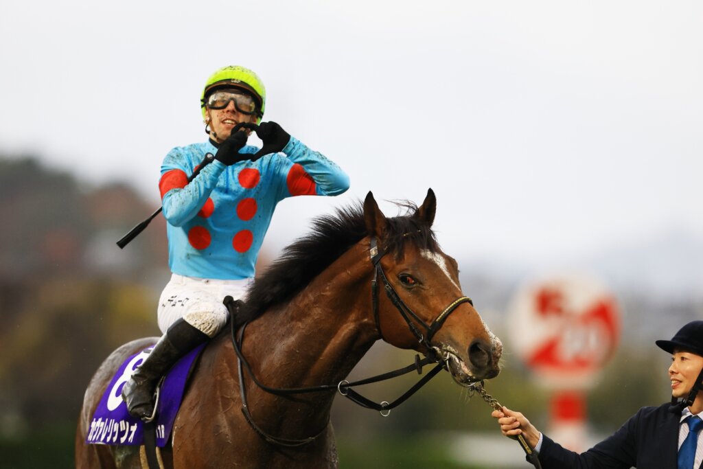 Cavallerizzo and Cristian Demuro after winning the G1 Asahi Hai Futurity Stakes