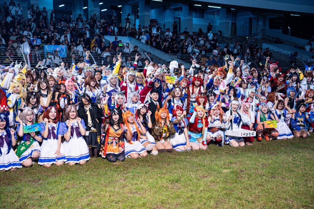 A throng of cosplaying Umamusume fans gather at Royal Bangkok Sports Club