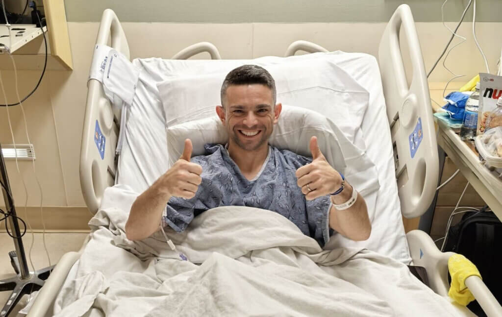 Umberto Rispoli in hospital reassuring everyone he is ok
