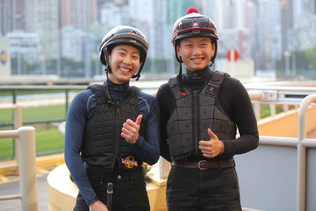 Apprentice jockeys Britney Wong and Nichola Yuen at Happy Valley in 2026
