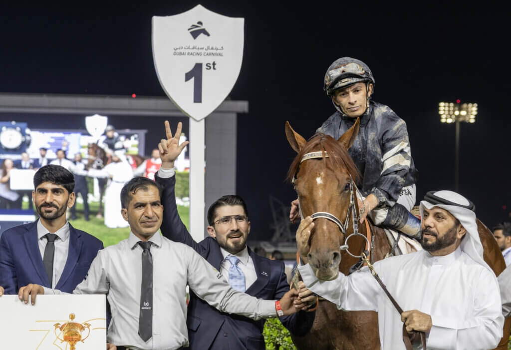 Silvestre and El Nasseeb with connections after winning the G3 Mahab Al Shimaal at Meydan