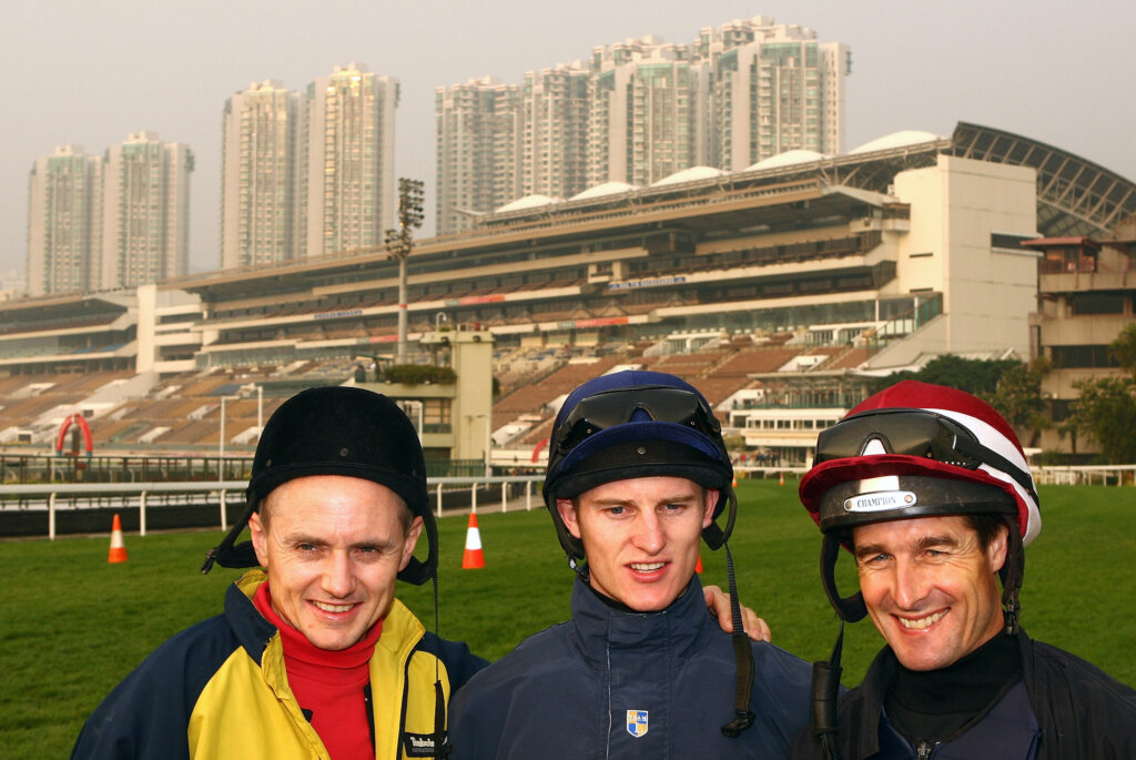 Shane Dye, Zac Purton and Darren Beadman at Sha Tin trackwork in December 2007