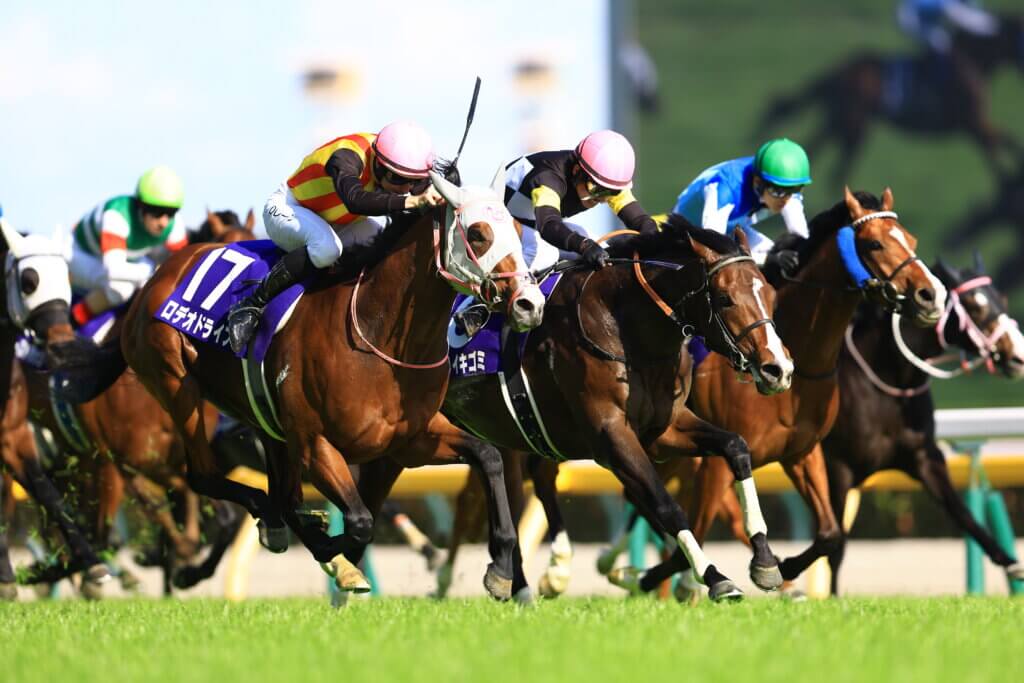 Damian Lane driving Rodeo Drive to victory in the 2026 G1 NHK Mile Cup