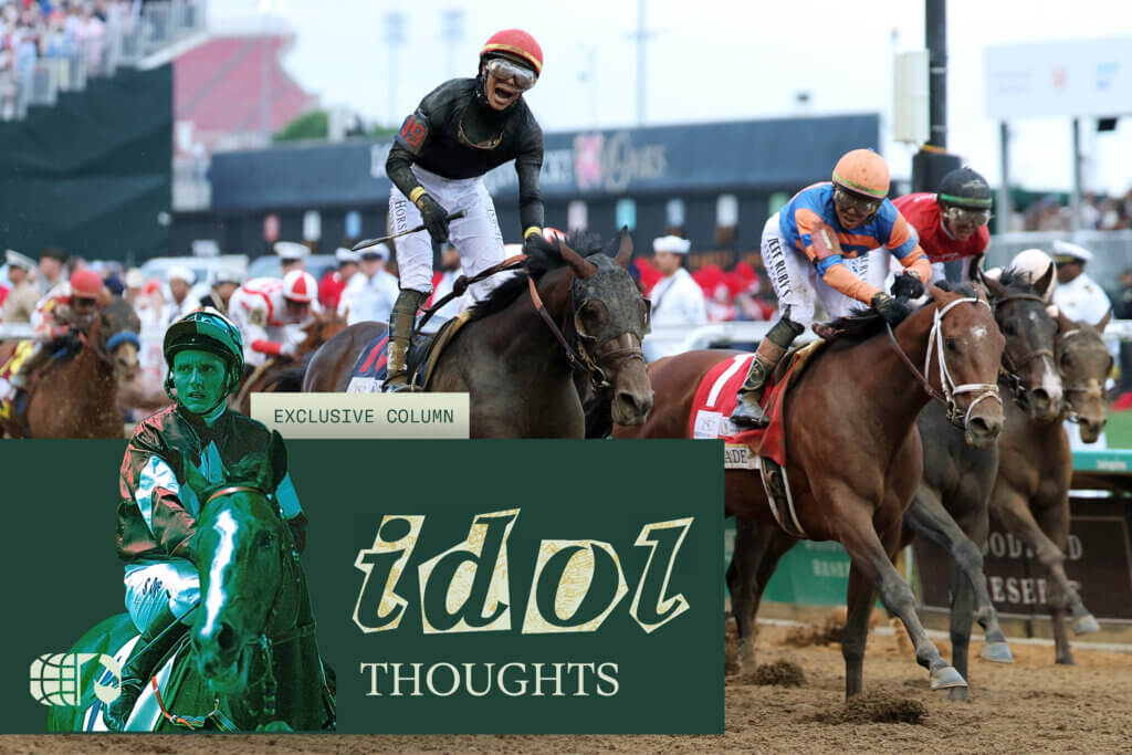 Jose Ortiz winning the 2026 Kentucky Derby on Golden Tempo