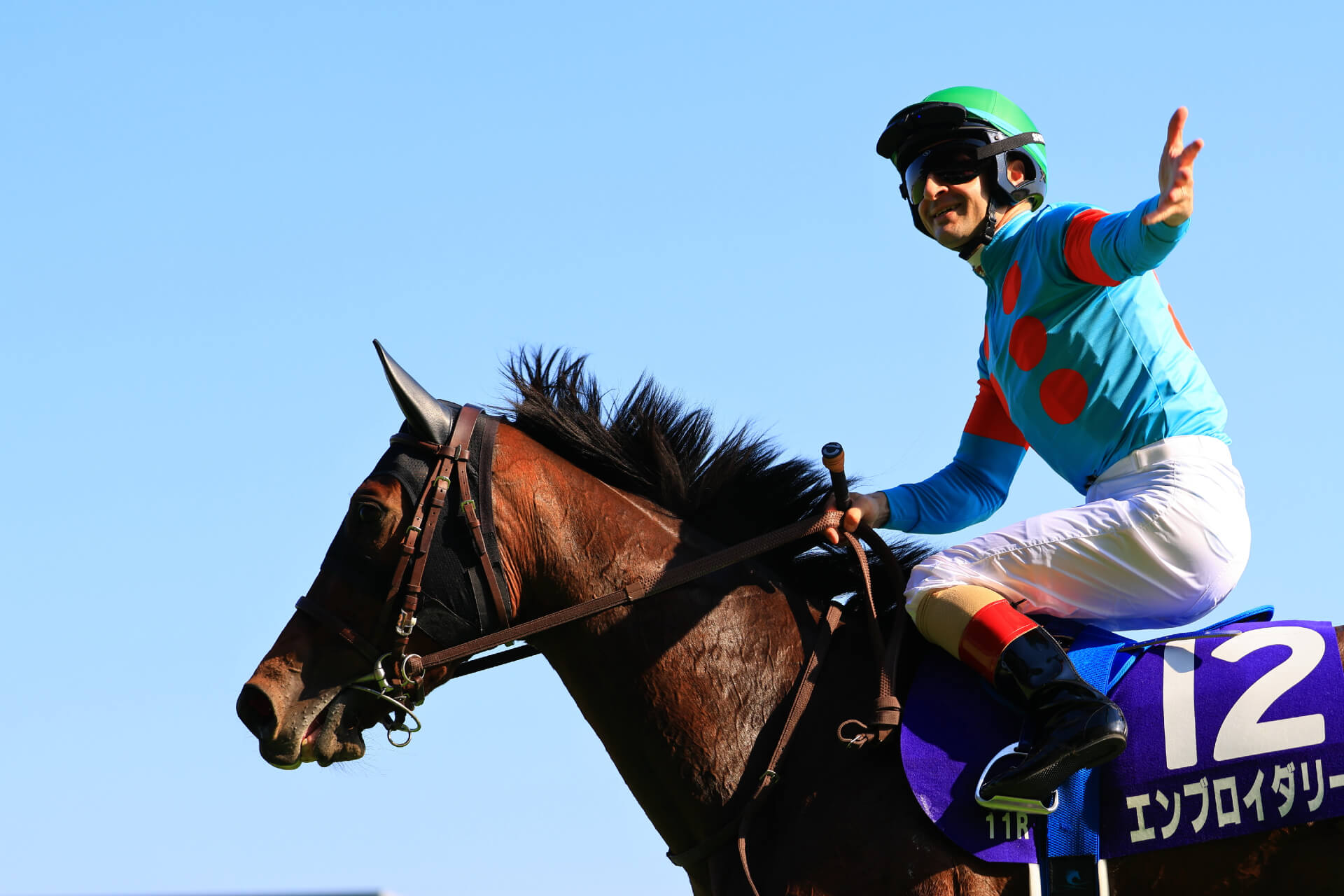 Christophe Lemaire celebrates his 100th G1 win on Embroidery in the Victoria Mile