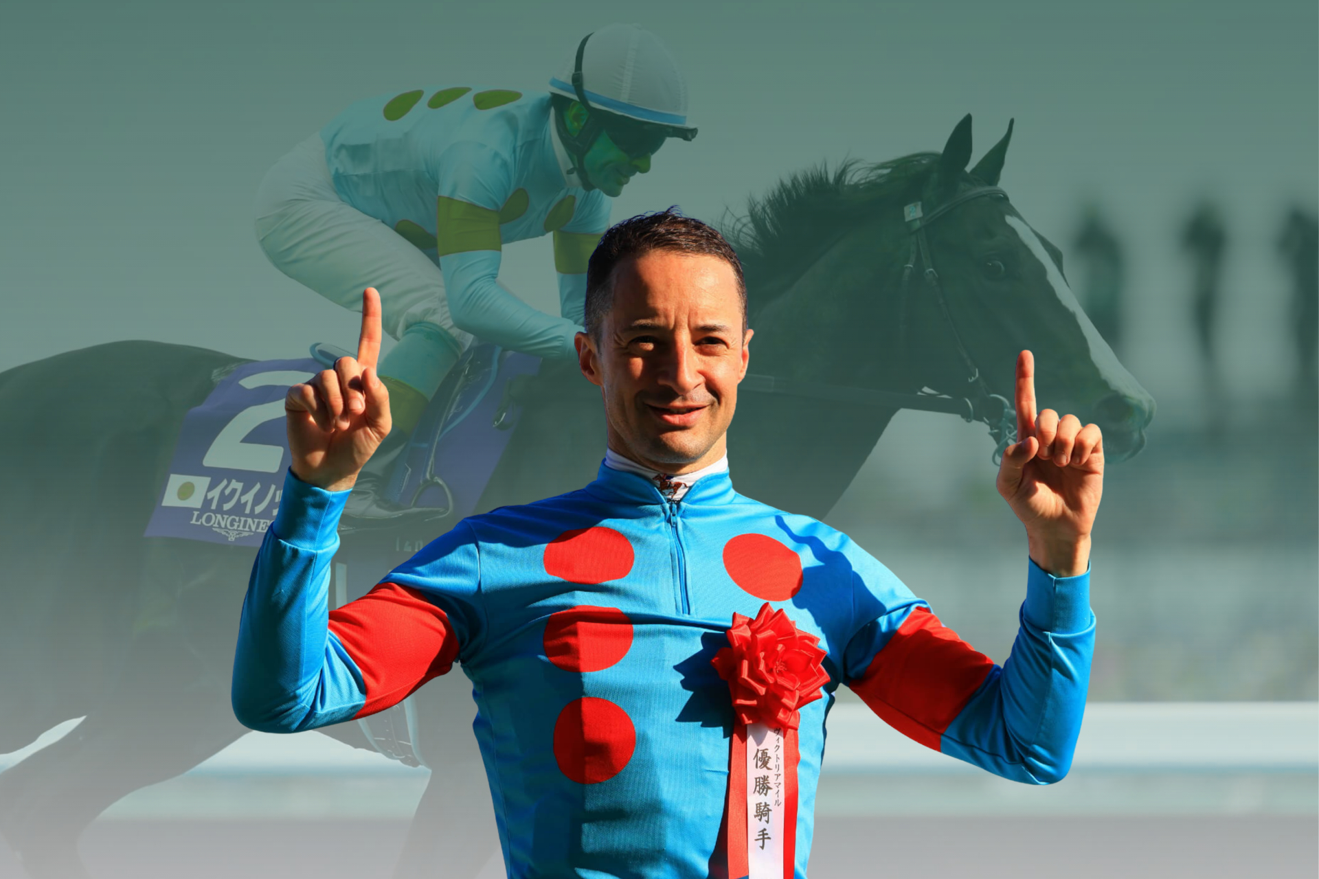 Champion jockey Christophe Lemaire with Equinox in background