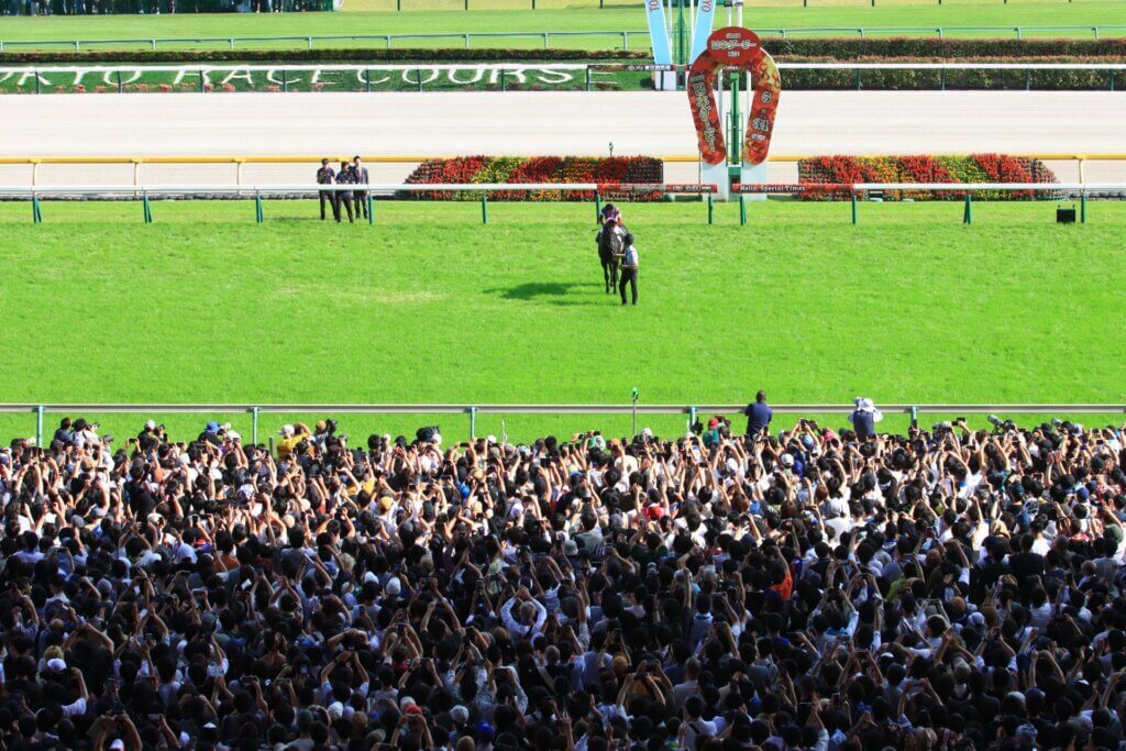 Kohei Matsuyama and Lovcen celebrate the Japanese Derby win in front of the Tokyo crowd