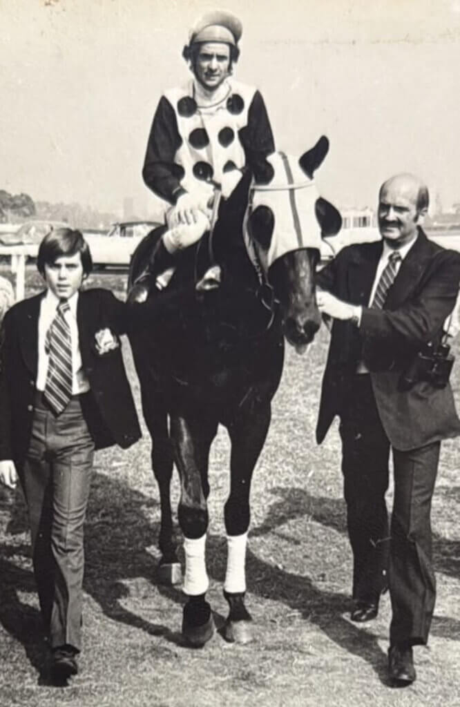 A young Caspar Fownes with dad Lawrie at Royal Calcutta Turf Club in 1981