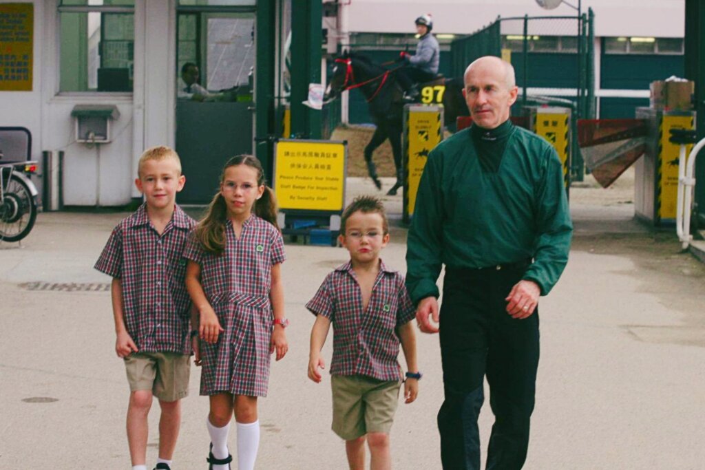 Jeff Lloys with his kids including jockey Zac at Sha Tin
