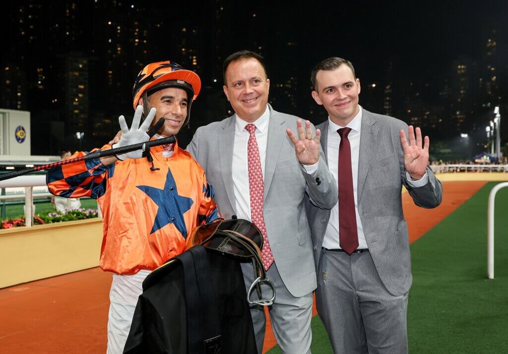 Joao Moreira with Caspar and Ronan Fownes at Happy Valley in 2026