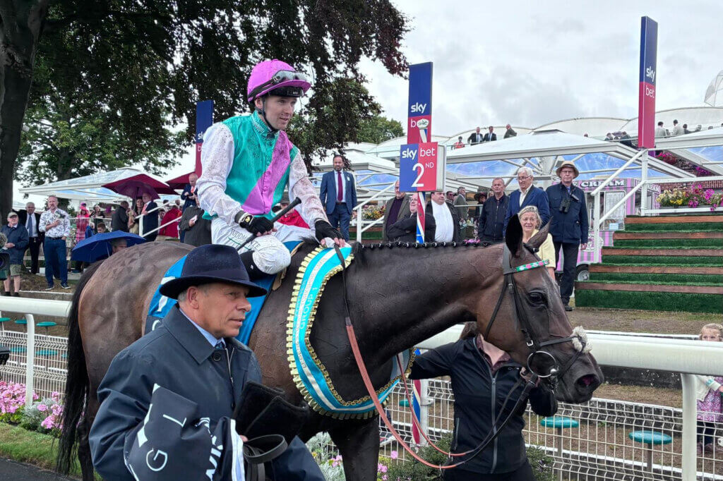 Colin Keane aboard Kalpana after winning the G1 York Oaks