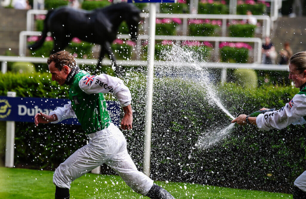 Saffie Osborne and Ryan Moore celebrate their Shergar Cup win