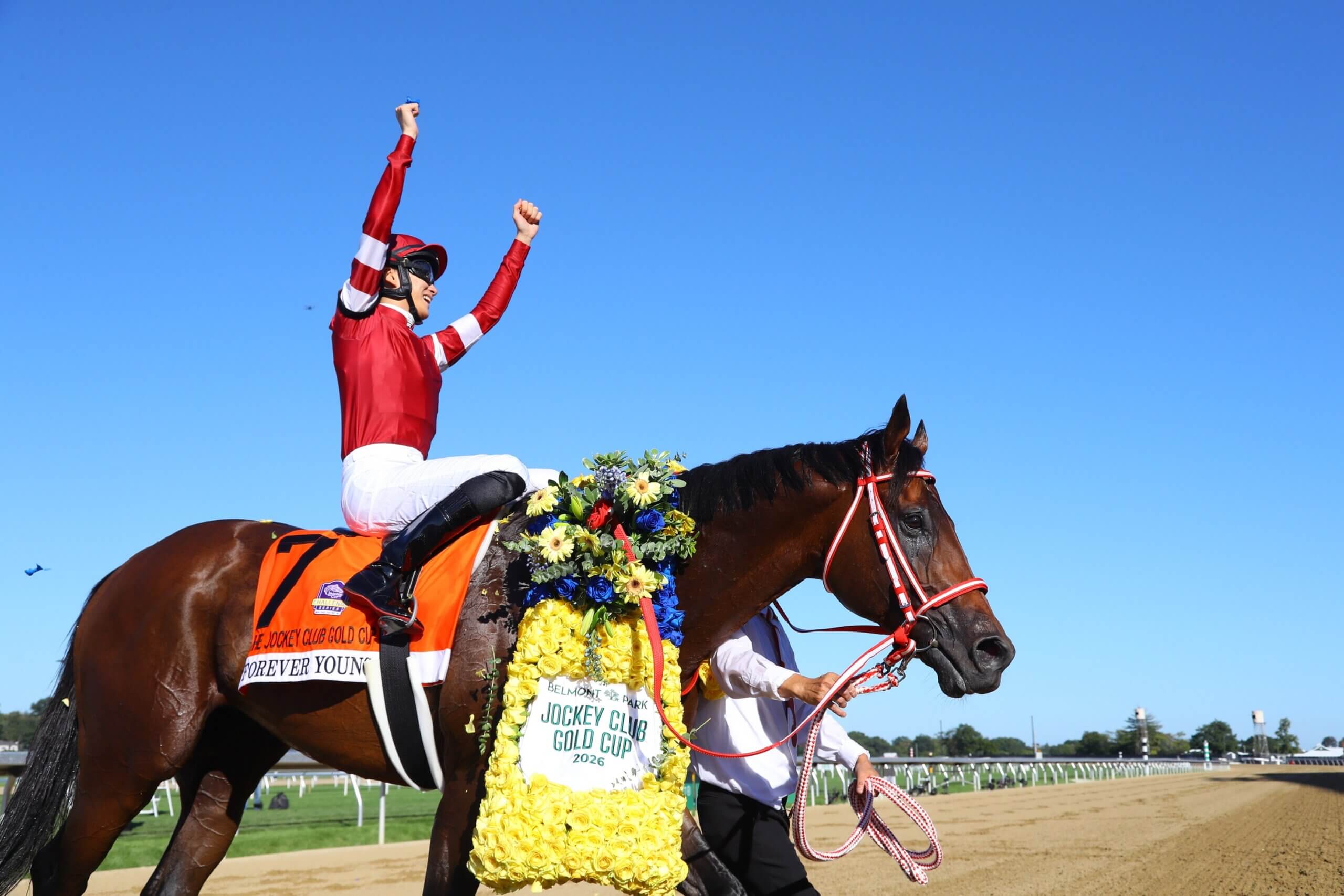 Forever Young winning at Belmont Park 
