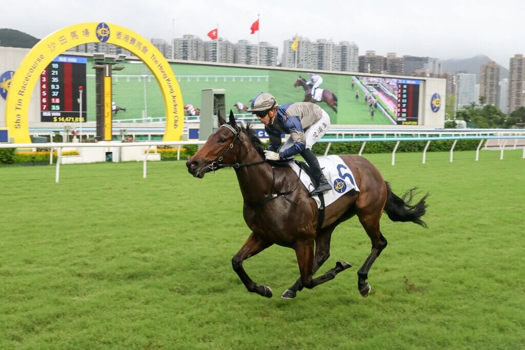 Brenton Avdulla winning aboard Jedi Spurs at Sha Tin