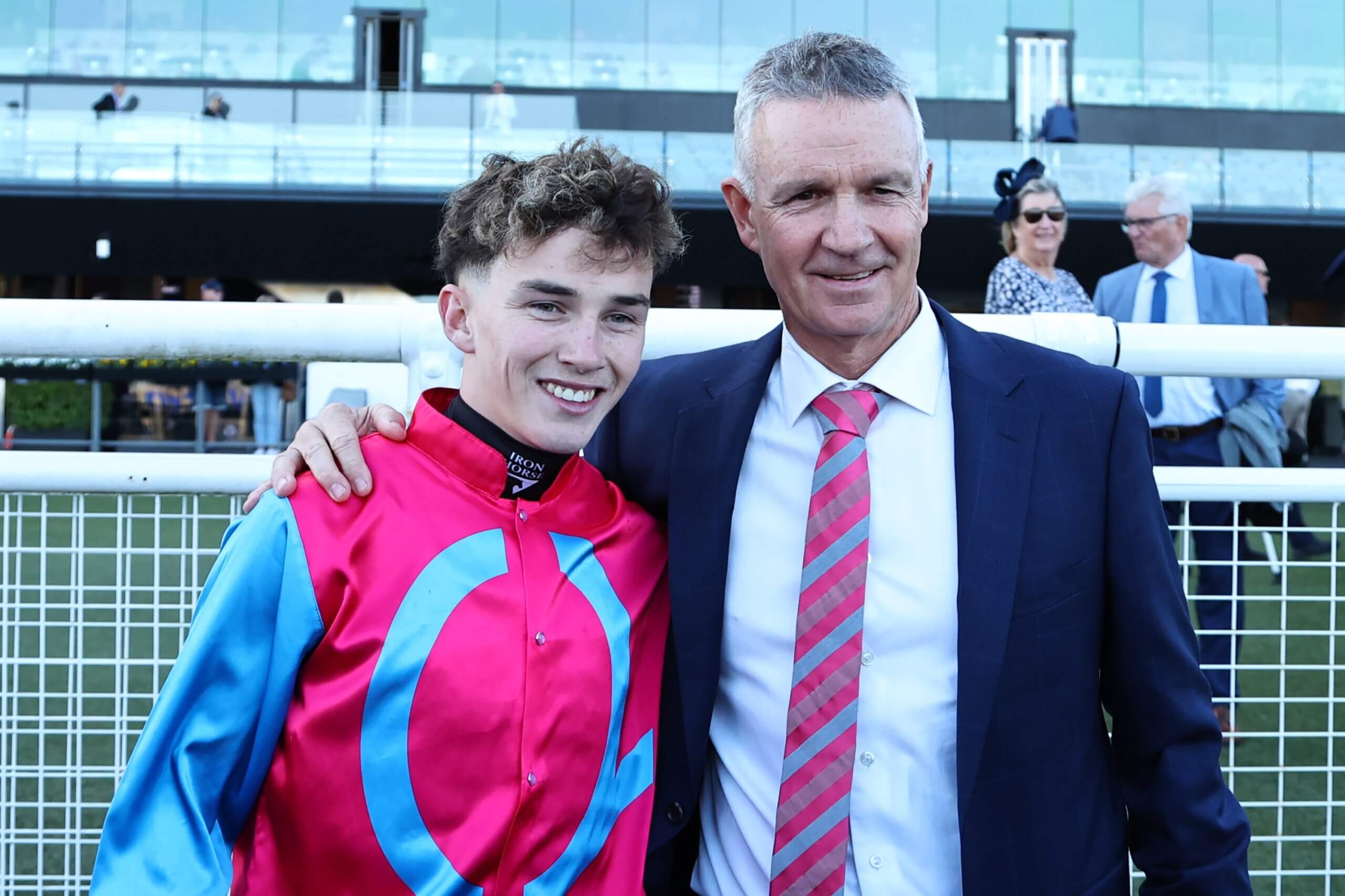 Matthew Smith and Zac Lloyd after winning the 2025 Concorde Stakes with Headwall